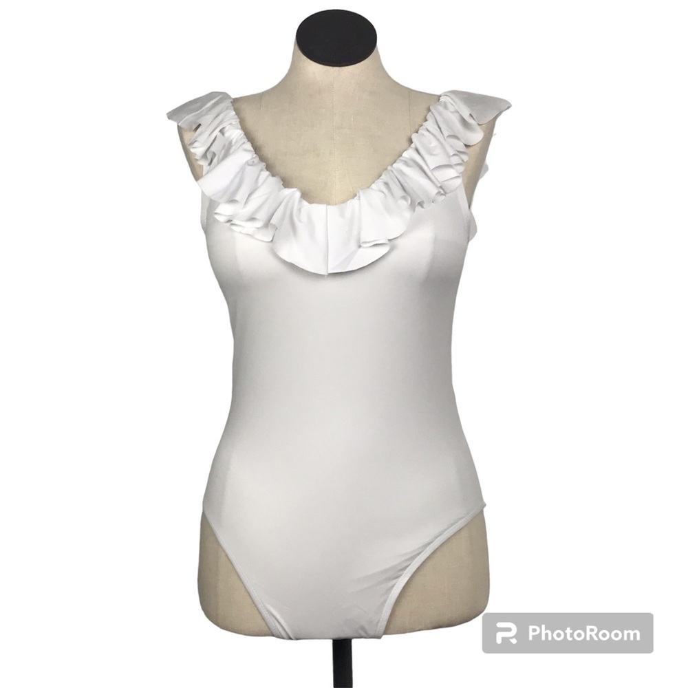 Liberty & Justice One Piece Swimsuit Women’s Size XL Color White Pull On Ruffle